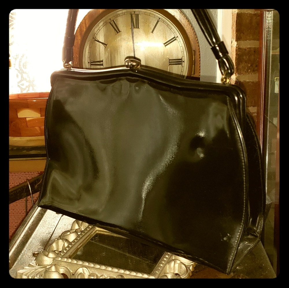 Vintage black patent leather purse